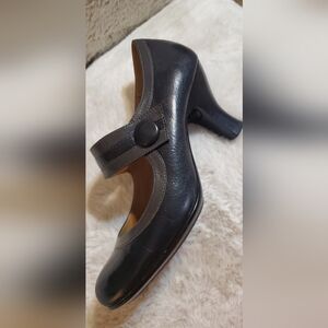 Chic Black and Gray Leather Sofft Mary Jane Women's Heels. Sz 9